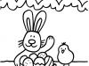 Dibujo para colorear de un conejo y un pollito en Pascua