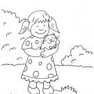 Niña con conejo de india en brazos: dibujo para colorear e imprimir