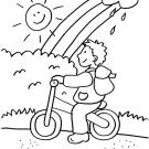 Niño montando en bici bajo el arco iris: dibujo para colorear e imprimir