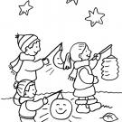 Niños con linterna bajo las estrellas: dibujo para colorear e imprimir