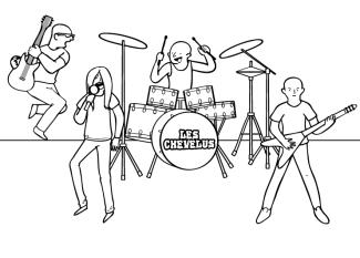 Dibujo para colorear de un grupo de rockeros