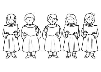 Dibujo para colorear de niños cantando en un coro