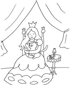 La princesa y su gato: dibujo para colorear e imprimir