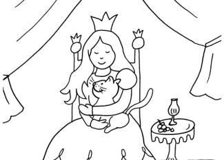 Dibujo para colorear de una princesa con su gato