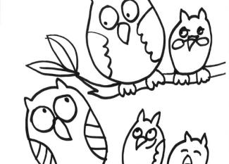 Dibujo para colorear de una familia de búhos