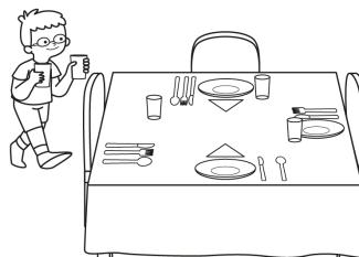Dibujo para colorear de un niño poniendo la mesa