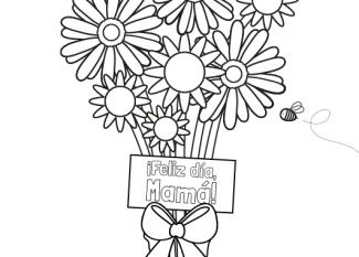 Dibujo para colorear para el dia de la madre de un ramo de flores