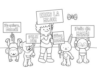 Dibujo para colorear para el dia de la madre de felicitación de peluches