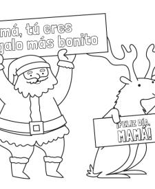 Papá Noel y el reno te felicitan: dibujo para colorear e imprimir