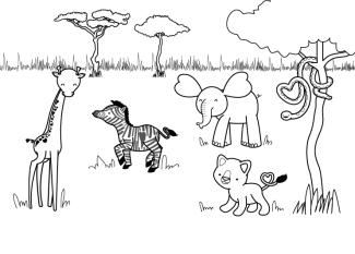 Dibujo para colorear del dia de la madre de animales de la sabana