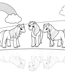 Ponis bajo el arco iris: dibujo para colorear e imprimir