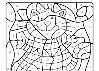 Dibujo mágico para colorear en inglés de gato con rayas