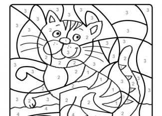 Dibujo mágico para colorear en inglés de un gato tigre