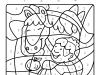 Dibujo mágico para colorear en inglés de un caballo comiendo una manzana