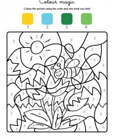 Colour by numbers: una abeja y flores