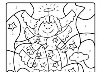 Dibujo mágicopara colorear en inglés de un ángel de Navidad
