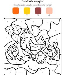 Colour by numbers: una gallina con sus polluelos