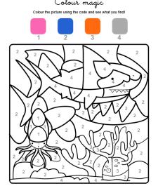 Colour by numbers: un tiburón bajo el agua