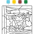 Colour by numbers: un mono colgado de un árbol
