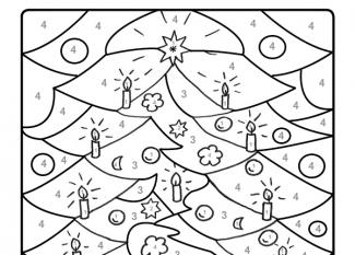 Dibujo mágico para colorear en inglés de adornos de árbol de navidad