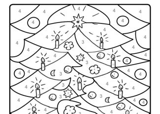 Dibujo mágico para colorear en inglés de adornos de árbol de navidad