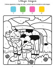 Colour by numbers: una vaca lechera en el campo