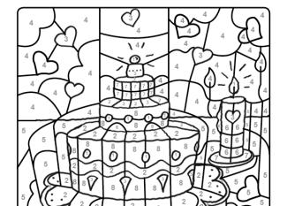 Dibujo mágico para colorear en inglés de una tarta de cumpleaños