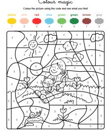 Colour by numbers: niña con un gatito en brazos