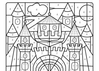 Dibujo mágico para colorear en inglés de un castillo medieval