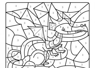 Dibujo mágico para colorear en inglés de un dragón