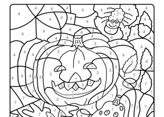 Dibujo mágico para colorear en inglés de calabazas y araña