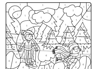 Dibujo mágico para colorear en inglés de pista de hielo en la montaña