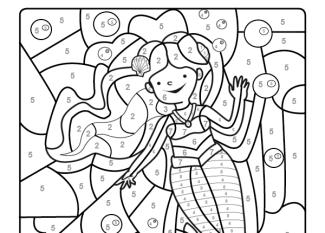 Dibujo mágico para colorear en inglés de una sirena bajo el agua