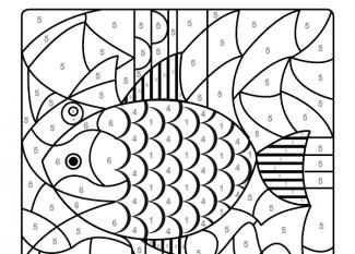 Dibujo mágico para colorear en inglés de un pez de colores
