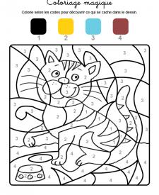 Coloriage magique en français: un gato tigre
