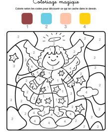 Coloriage magique en français: ángel de Navidad