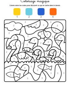 Coloriage magique en français: familia de patos