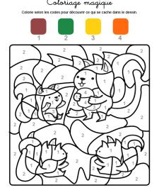 Coloriage magique en français: familia de ardillas