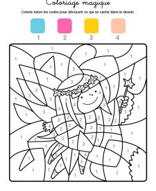 Coloriage magique en français: un hada con su varita mágica