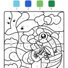 Coloriage magique en français: una rana con abejas