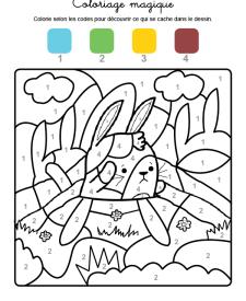 Coloriage magique en français: un conejo en el campo