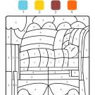Coloriage magique en français: una cama con colcha y almohada
