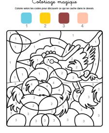 Coloriage magique en français: una gallina de Pascua