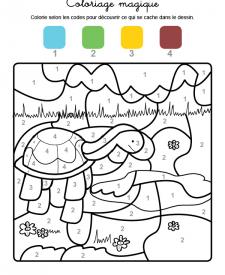 Coloriage magique en français: una tortuga en el campo