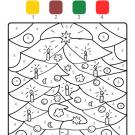 Coloriage magique en français: adornos de árbol de Navidad
