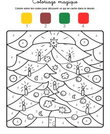 Coloriage magique en français: adornos de árbol de Navidad