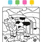 Coloriage magique en français: una vaca lechera en el campo