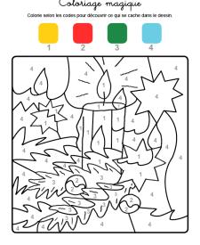 Coloriage magique en français: una vela de Navidad