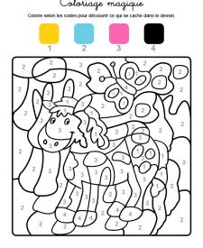 Coloriage magique en français: un poni y una mariposa