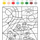 Coloriage magique en français: niños en una tienda de campaña